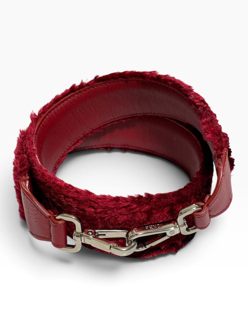 Fendi Purse Strap You Burgundy Fur Leather Bag Shoulder Strap Silver Hardware